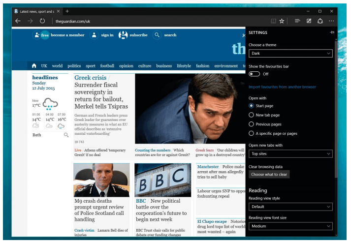 As well as the 'light' default theme of Microsoft Edge, you can alternatively paint it black