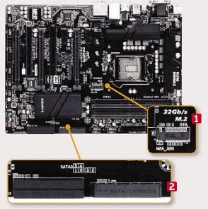 Check your PC’s motherboard for M.2 1 and SATA 2 ports