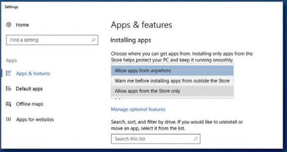 There’s already a setting in full-fat Windows 10 that limits app installs to the Windows Store