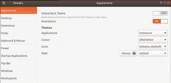 Above Use the Tweak Tool and the User Shell extension to apply your own themes throughout the GNOME environment