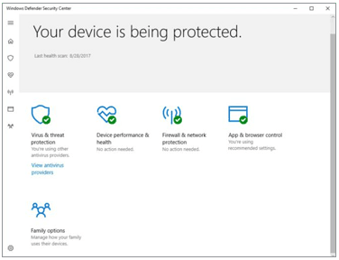 Windows Defender's primary dashboard