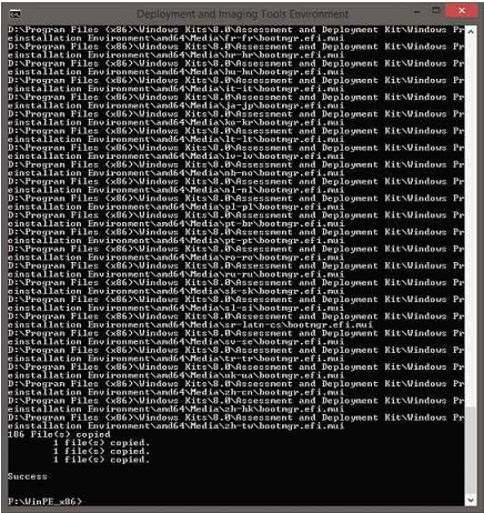 Once created, the ADK boot files need to be copied over to the USB drive