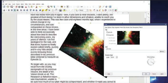 You can now rotate images in LibreOffice, but it's not as easy as in Microsoft Office