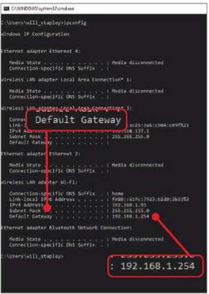 Your router's IP address will be listed next to Default Gateway in Command Prompt