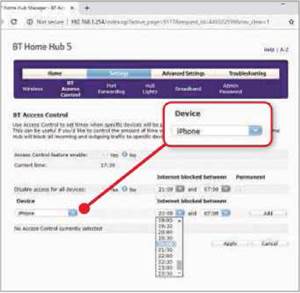 BT's Home Hub lets you restrict internet access for any device to specific times