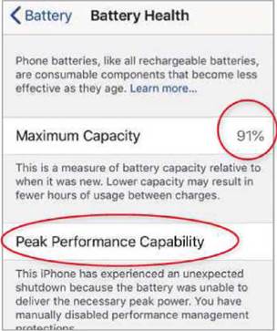 iOS's Battery Health feature tells you whether an iPhone's battery is due to be replaced