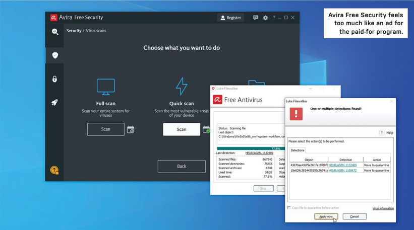 Avira Free Security feels too much like an ad for the paid-for program.