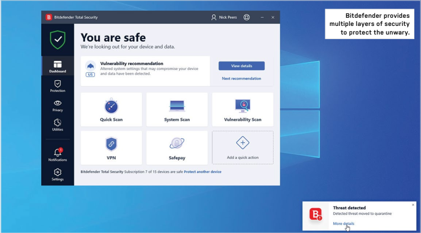 Bitdefender provides multiple layers of security to protect the unwary.