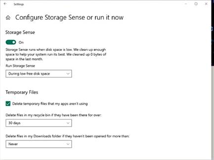 Storage Sense allows you to automate certain housekeeping tasks