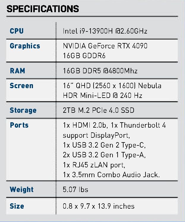 ASUS ROG Zephyrus M16 2023 specification