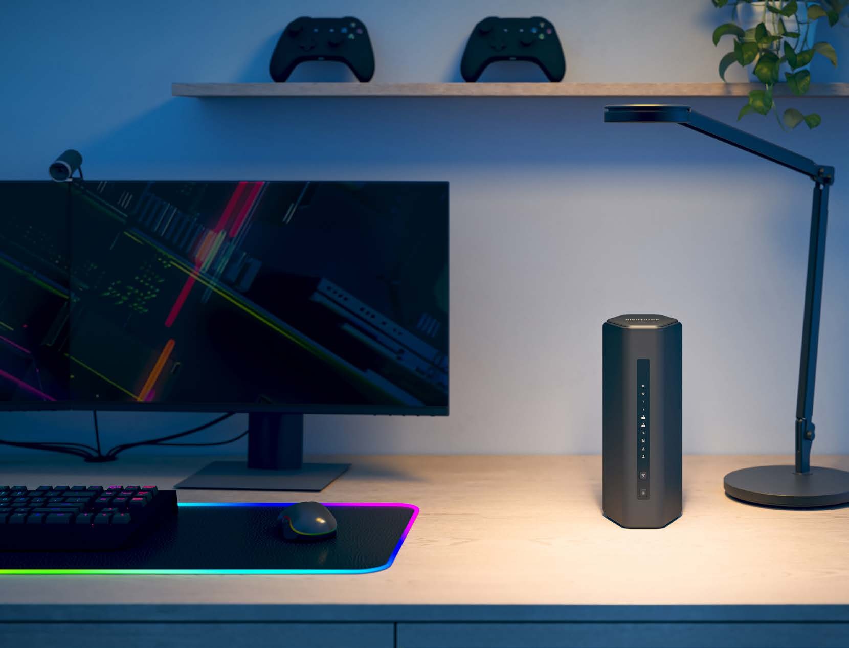 Netgear Nighthawk RS300 in room, on table