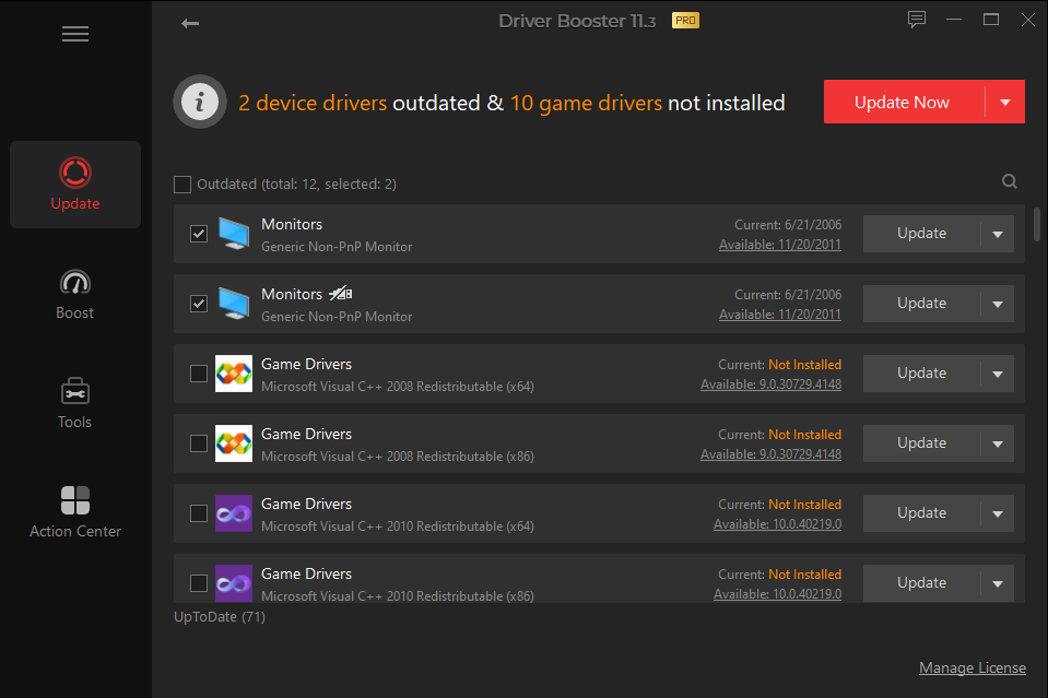 IObit Driver Booster Pro scans your PC for outdated drivers and other software, which you can then update directly from the program.