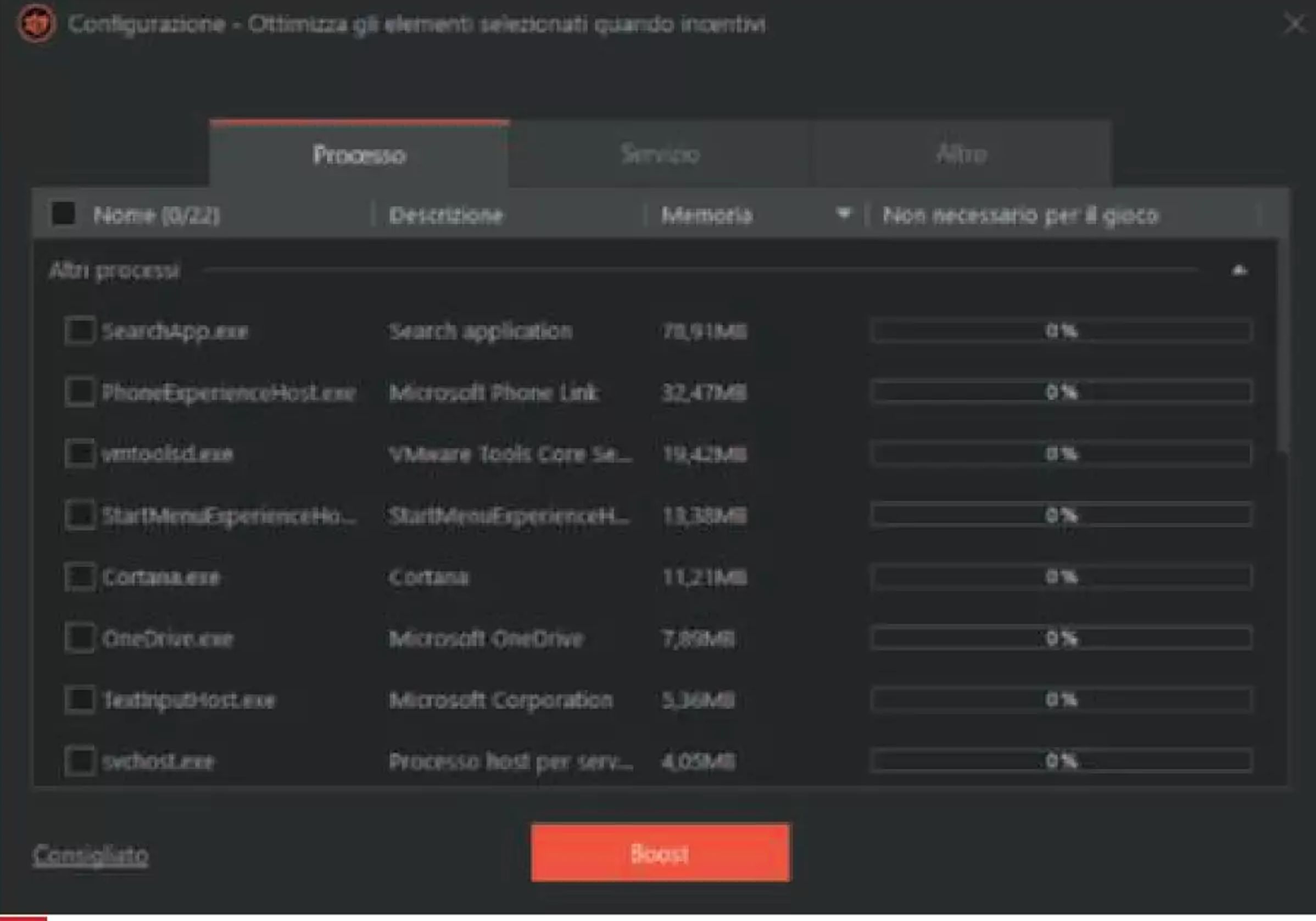 The system configuration optimization function for gaming sessions shows interesting potential, but the selection of elements to stop should be more guided.